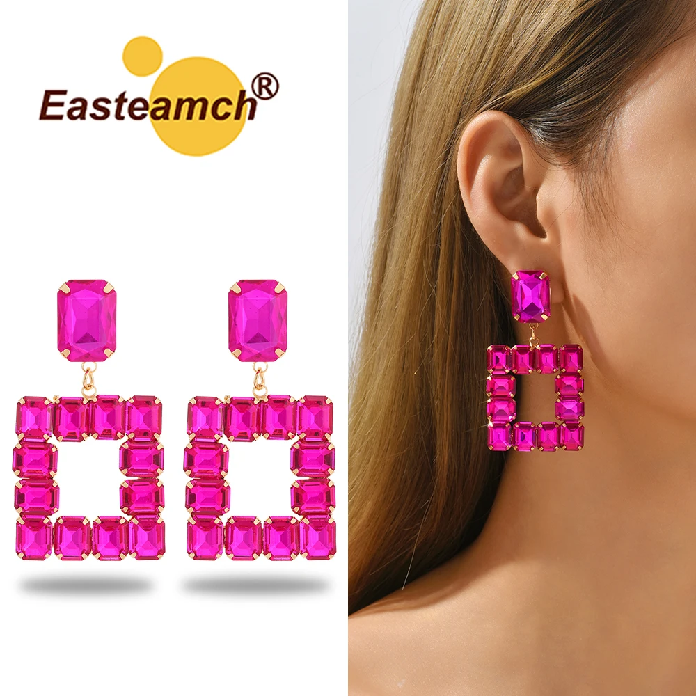 

Dangle Earrings For Women 2022 Trend Luxury Design Vintage Multicolored Sparkly Glass Square Large Pendant Earring Party Jewelry