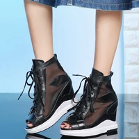 summer platform pumps shoes women genuine leather wedges high heel ankle boots female breathable fashion sneakers casual shoes