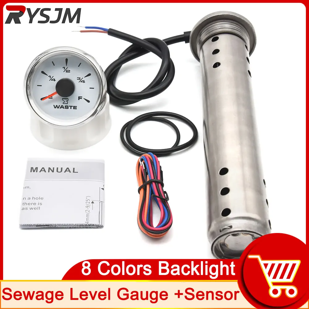 

8 цветов подсветка 52 мм HTG датчик + датчик уровня сточных вод 100 ~ 550 мм лодка для резервуара для лодки датчик уровня сточных вод 0-190 Ом