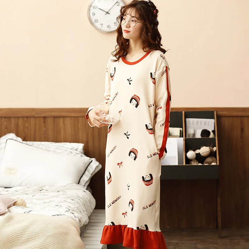 Spring Autumn New Women's Nightdress Long Sleeve Cute Nightdress Home Service Sexy Sleepwear Sleep Tops Night Gown Nightwear