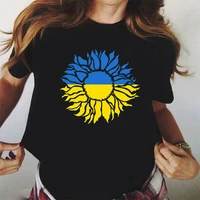 2022 women t shirt summer ukraine flag sunflower printed t shirt round neck tee tops