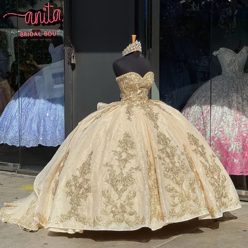 Angelsbridep Роскошные платья Quinceanera цвета шампанского милое золотое кружевное платье