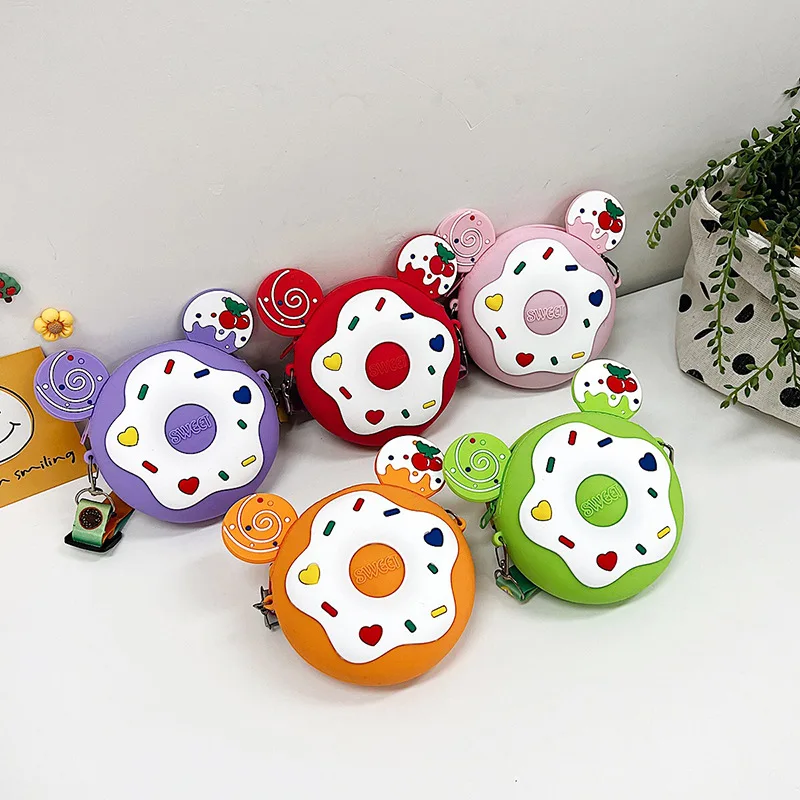 

Disney Mickey Mouse Series Anime Children's Bag Girl Cute Princess Messenger Bag Personality Donut Boy and Girl Silicone Bag