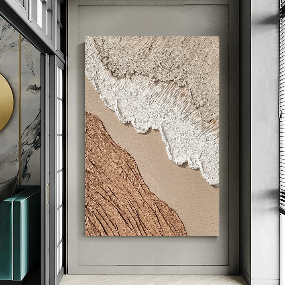 

Handmade Oil Painting Earth Tone Sand Painting Original Ocean Painting Canvas Textured Wall Art Living Room Decorative Painting