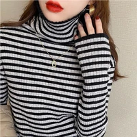 striped sweater turtleneck women 2022 autumn winter korean fashion slim pullover basic top y2k soft knit long sleeve sweaters