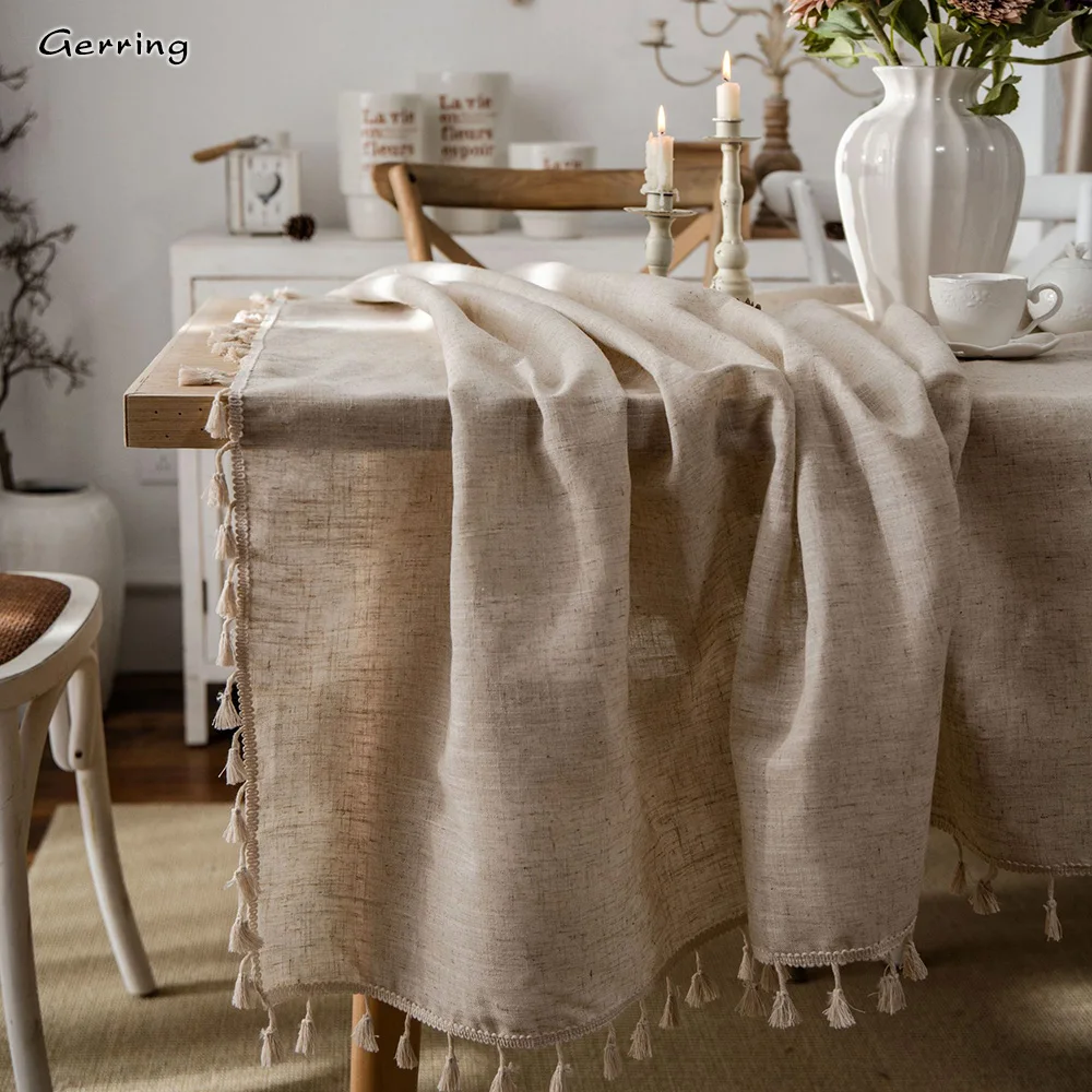 Gerring Christmas Table Cloth Polyester Linen Solid Color Tablecloths For Dining Table American Country Home Decoration Table