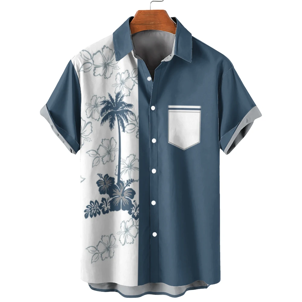 

Мужская свободная рубашка на пуговицах, повседневная Простая рубашка с коротким рукавом, 3D-принтом кокосового дерева, пряжкой, лацканами и длинными пуговицами