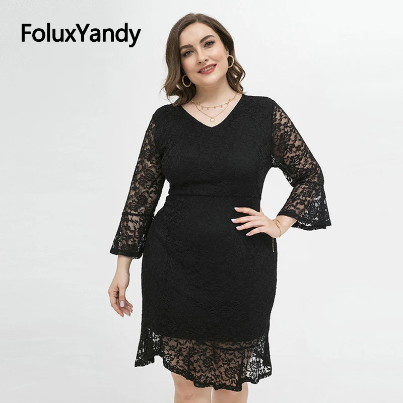 

FoluxYandy тонкое женское платье-карандаш, женское Повседневное платье с V-образным вырезом и рукавом три четверти, летнее кружевное черное плат...