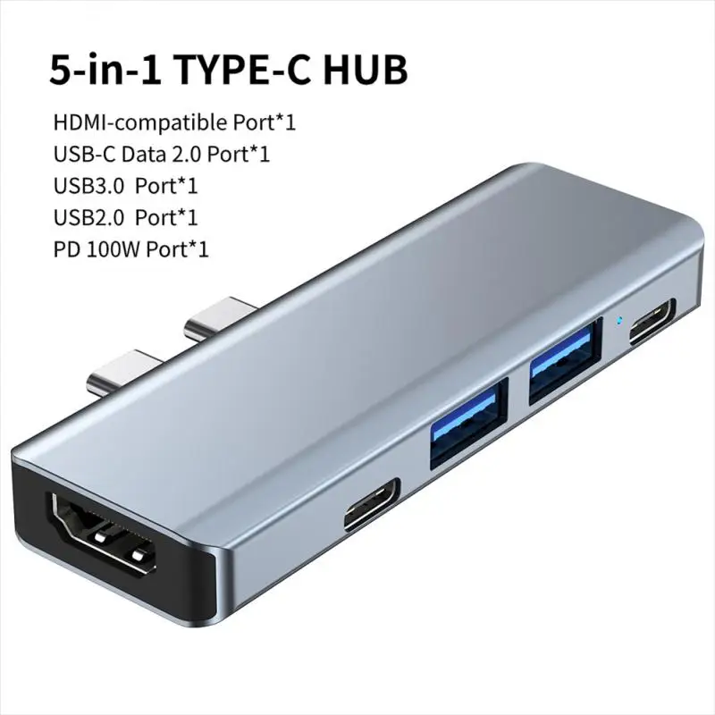 

High Speed 4 In 1 Usb-c Hub Usb2.0/usb3.0 5 In 1 Double Male Type-c Hub Office Tools Mini Aluminum Usb C Hub 4 Port Usb-c Hub