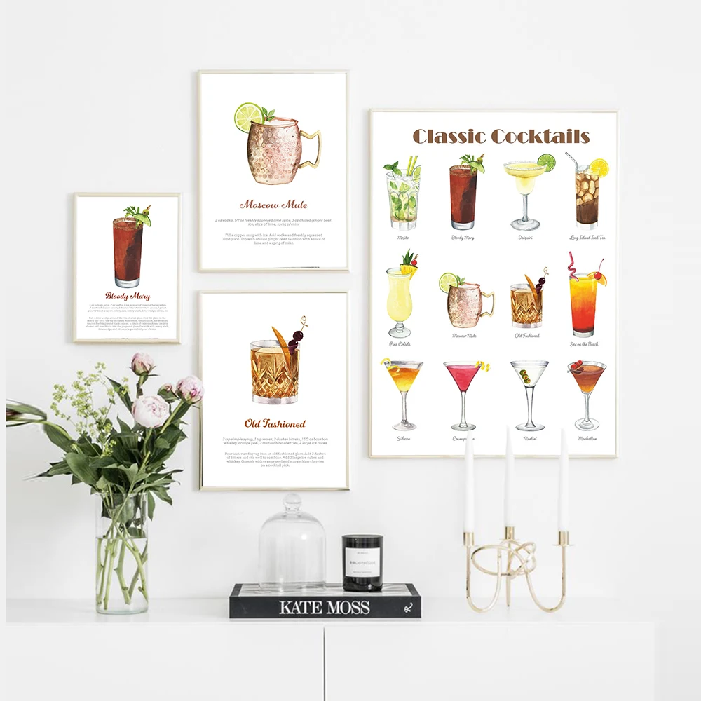 

Modern Poster Old Fashioned Mojito Canvas Painting Classic Cocktails Art Print Bar Club Wall Picture For Living Room Home Decor
