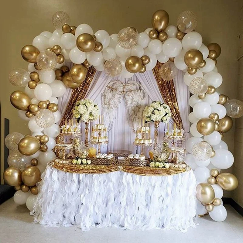 

White And Chrome Gold Balloon Garland Arch Kit Wedding Birthday Bachelorette Engagements Anniversary Party Backdrop DIY