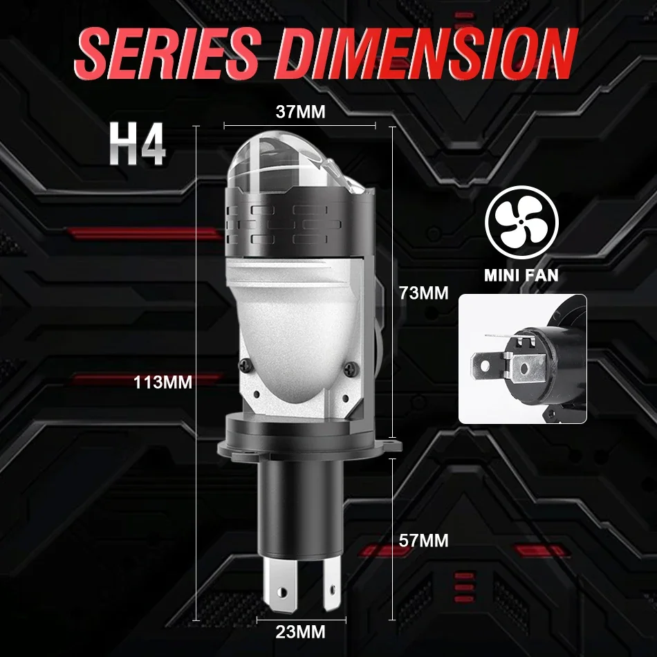 

Светодиодная Лампа Для Фар Автомобиля H4, 1200000 Лм, Биксеноновая, С Мини-линзой-проектором, Прожектор Для Мотоцикла, 12В, 6...