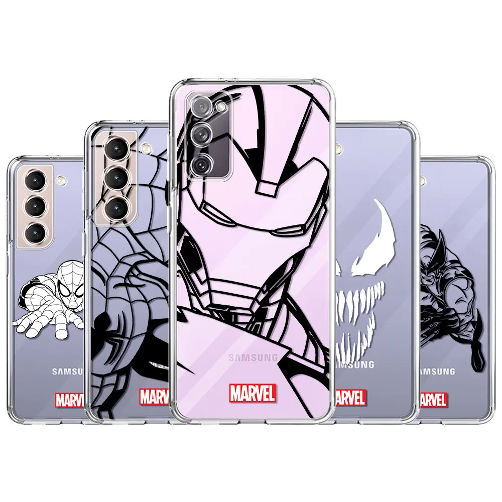 

Case for Samsung Galaxy S22 S21 Ultra S20 FE S10 Plus Waterproof Phone Funda Note 20 10 9 Clear Cover Marvel Iron Man Spiderman