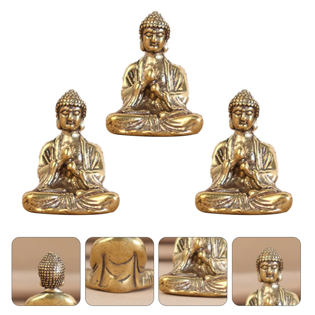 

3Pcs Brass Sakyamuni Fortune Statue Modeling Adornments Ornaments Sakyamuni Statue Lord Of Success Sculpture