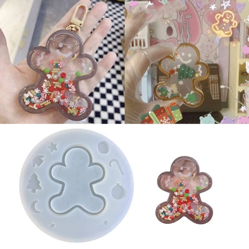 

Christmas gingerbread man shape Ornament Quicksand Silicone Mold Keyring Pendant Decoration Mold for Valentine's Day Gift