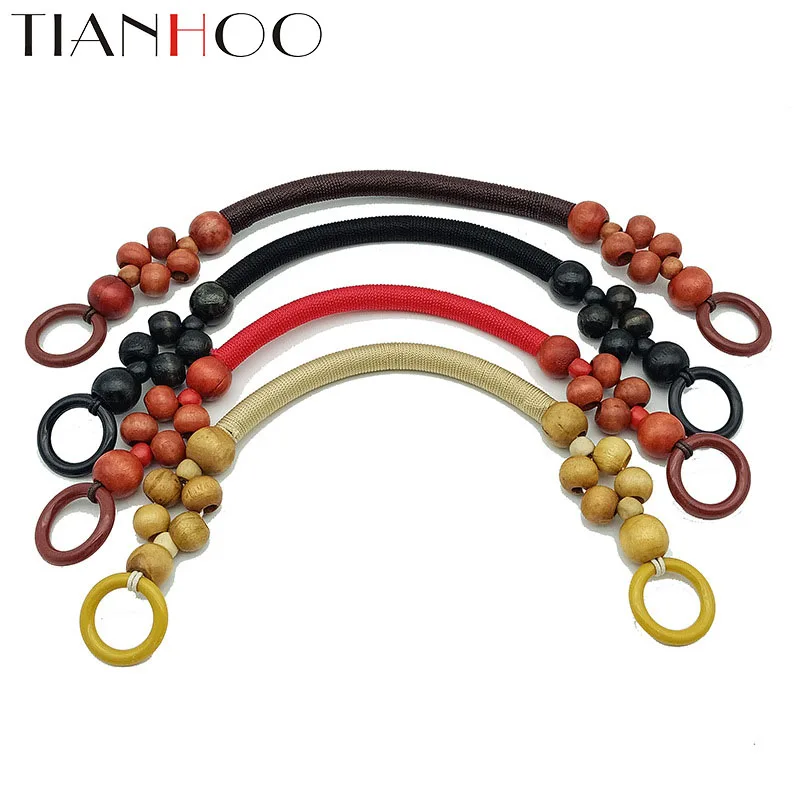 

Wrist Strap Ladies Bag Cord Strap Vintage Woven Wooden Beads DIY Handbag Handle Accessories Nylon RopeWooden Beaded BeadedHandle