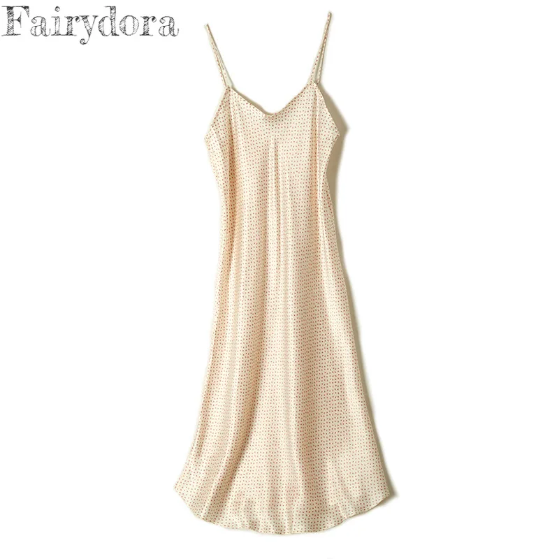 

2022 Summer Back Adjustable Spaghetti Strap Mulberry Silk Dress for Women V-neck Sleeveless Summer Dress