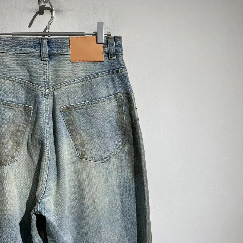 24SS Окрашенные в грязи прямые мешковатые джинсы американском стиле мужские брюки