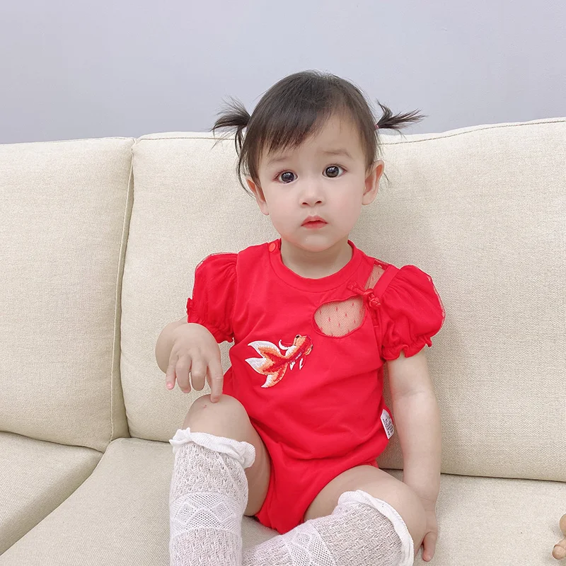 

Summer Kids Clothing Infant Bodysuits Comfortable Outing Baby Girls Clothes Children Cartoon Short Sleeve Triangle Romper