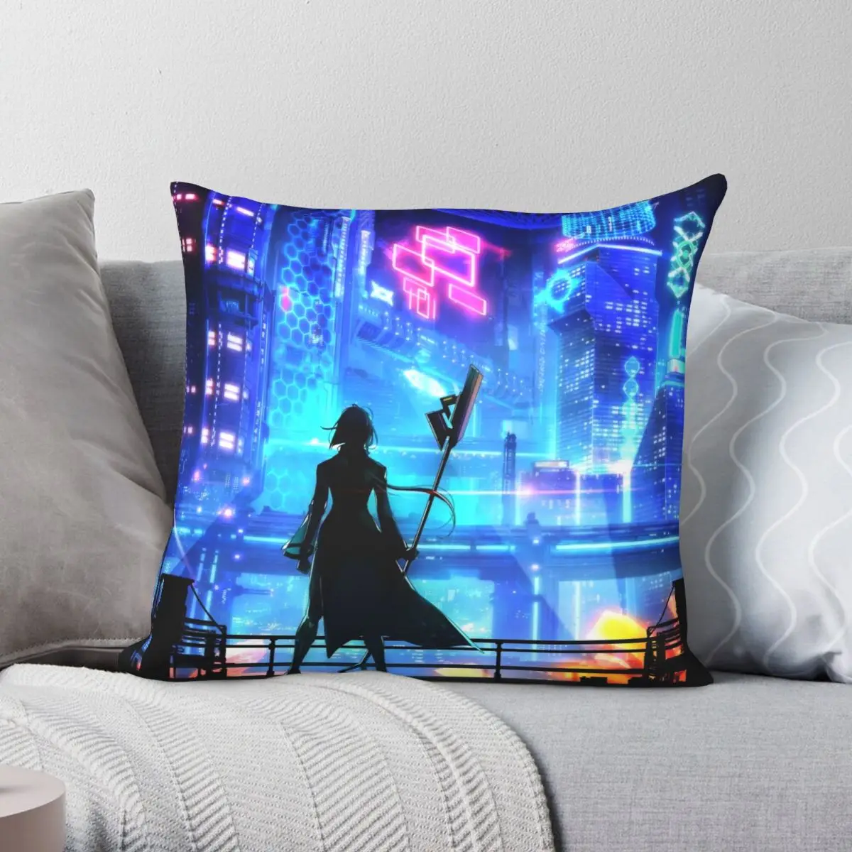 

Operator Sigret Cyber City Pillowcase Polyester Linen Velvet Printed Zip Decor Throw Pillow Case Room Cushion Cover