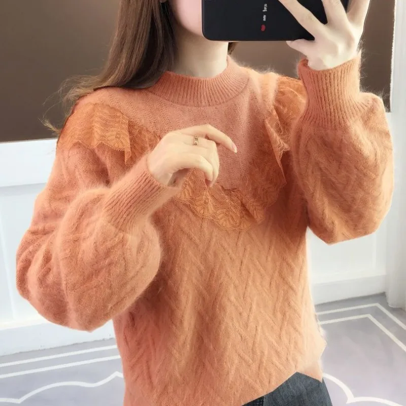 Fashion New Women's Imitation Mink Cashmere Sweater Autumn and Winter Ladies Thickened Warm Female Knitted Base Shirt