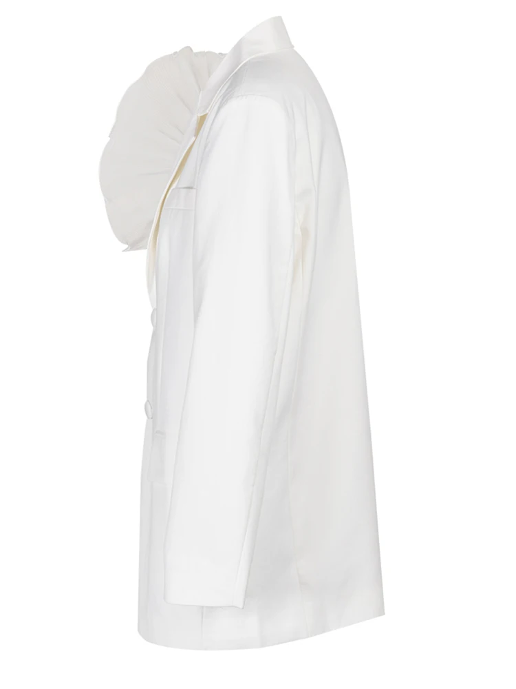 [EAM] Женский белый элегантный пиджак с оборками новый свободный лацканами и