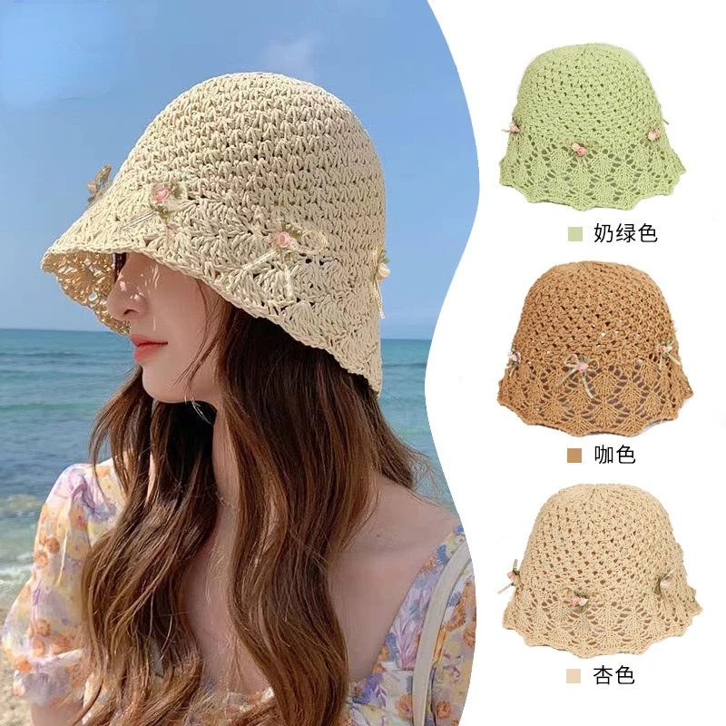 

Соломенная шляпа ручной работы для женщин, летняя дышащая Панама с маленьким лицом в японском и корейском стиле, складная Солнцезащитная Па...