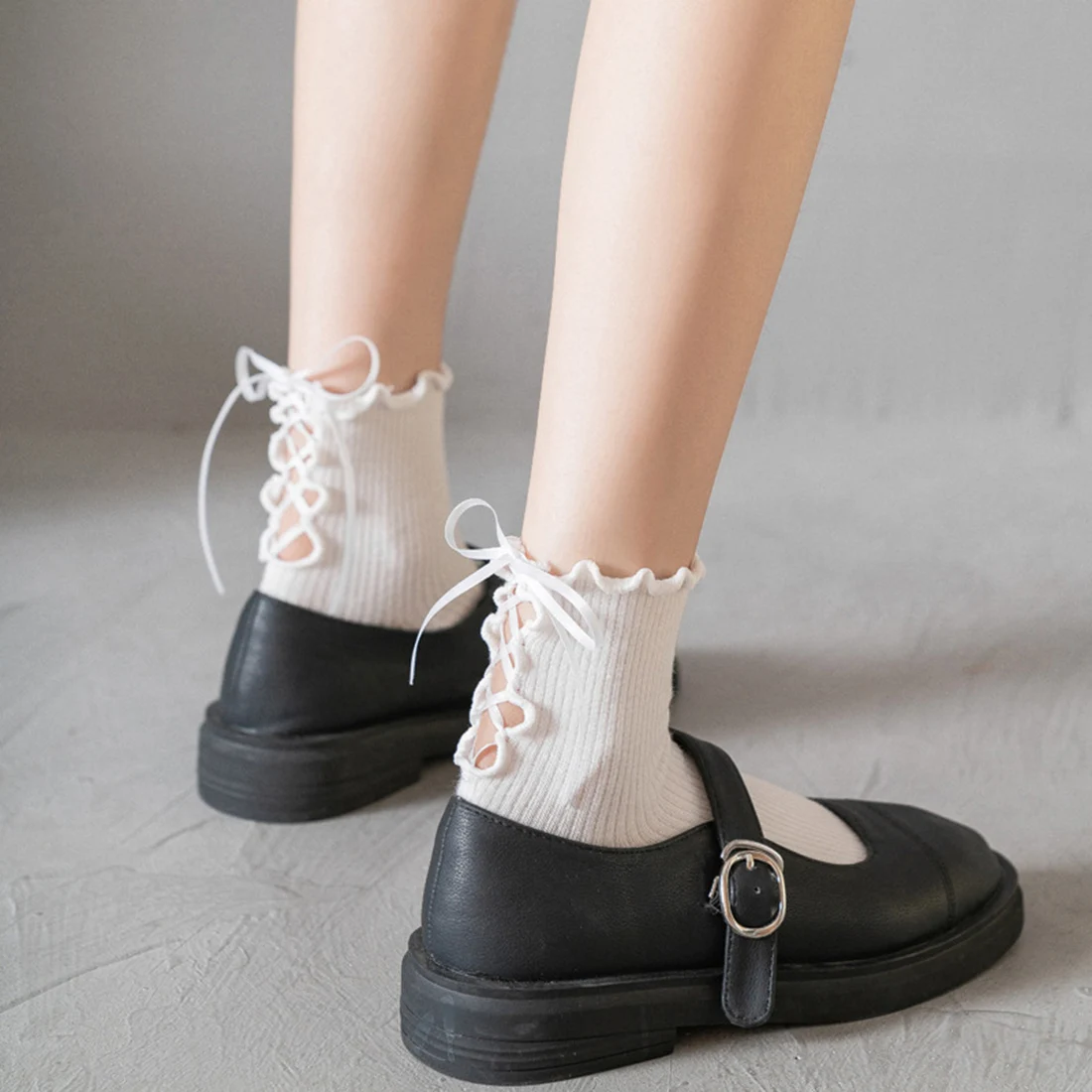 

Sexy Bandage Women Socks Harajuku Sweet Retro Short Lolita Frilly Cotton Princess Girls Soft Solid Ankle Sock