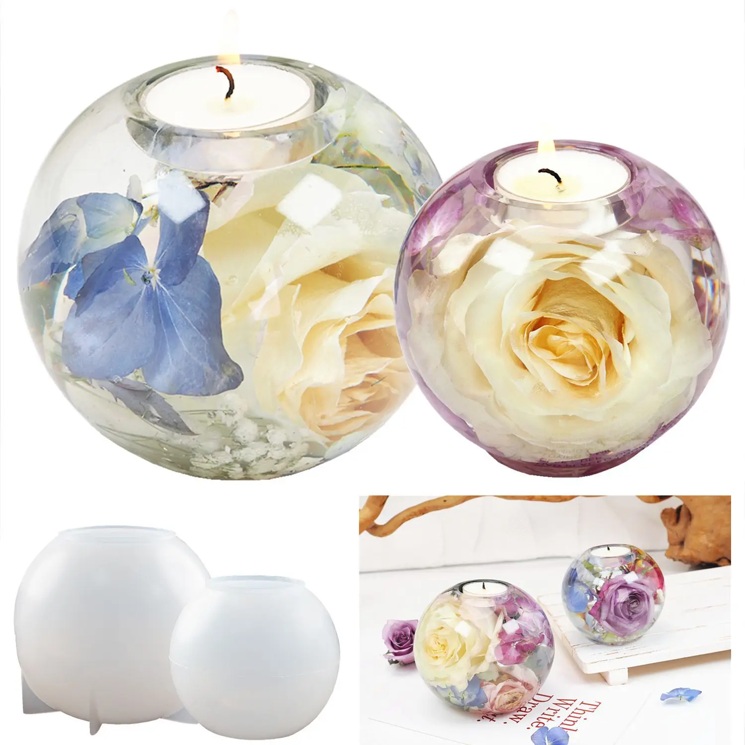 

DIY Crystal Epoxy Resin Mold Sphere Candle Holder Mirror Silicone Mould Resin Art Candle Decoration Spherical Mold Base