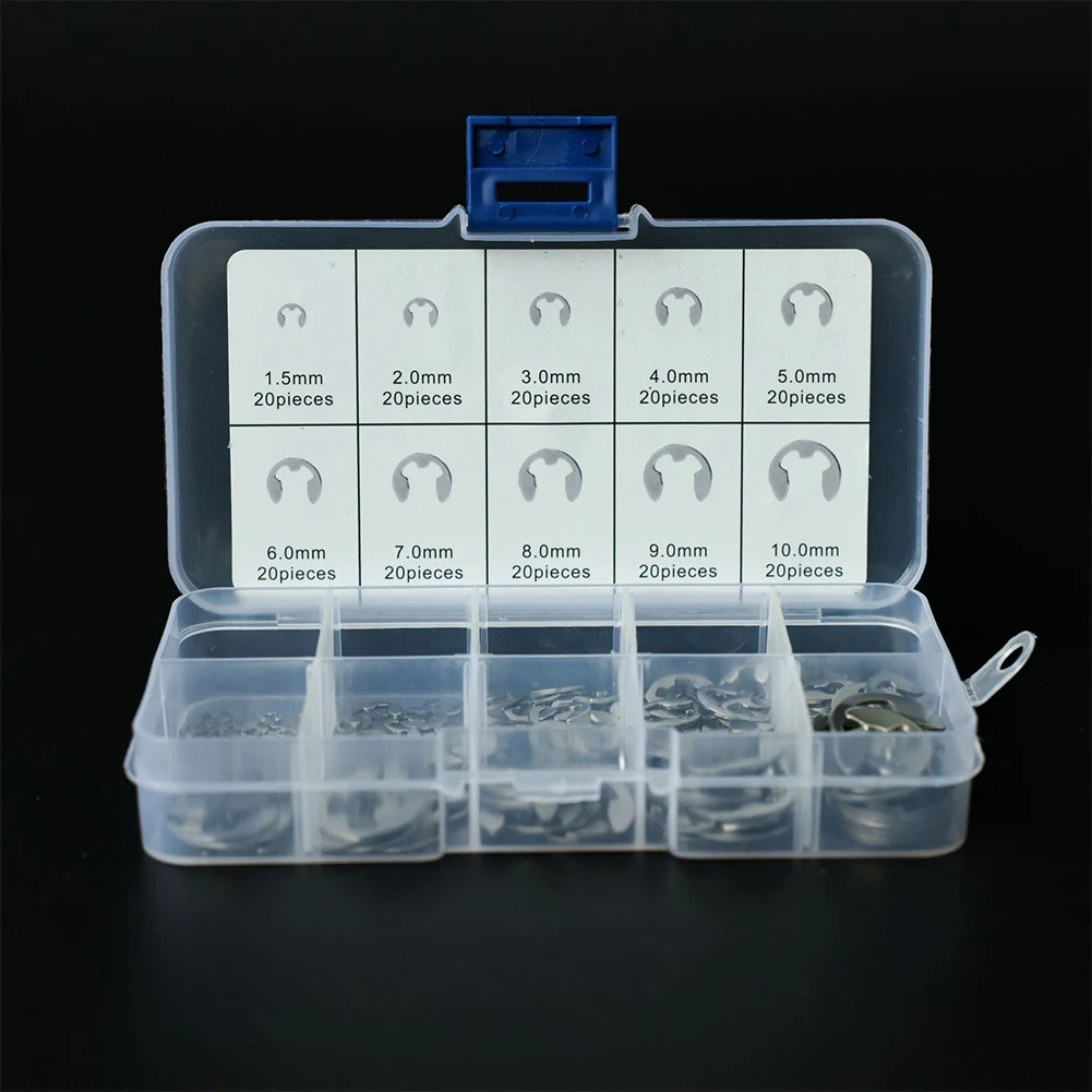 

120pcs Stainless Steel E Clip Washer External Shaft Sack Retainer Universal Retaining Ring Set Lock Buckle Shaped Snap Opening