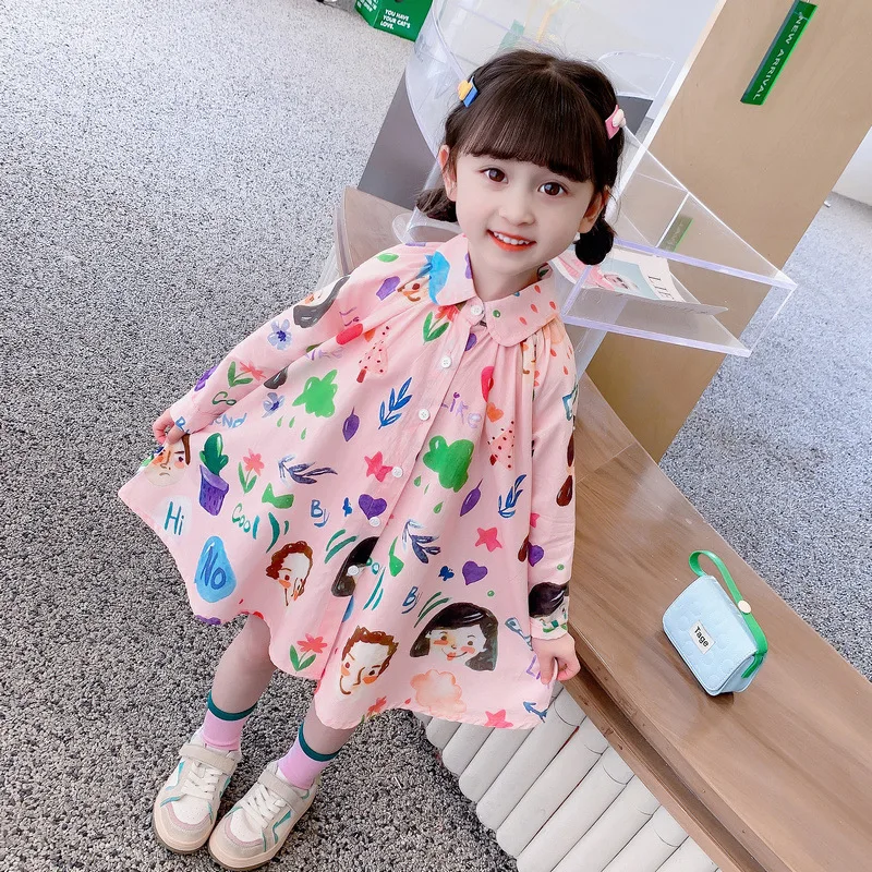 

2023 г. Весенние милые свободные Детские платья принцессы с отложным воротником и длинными рукавами