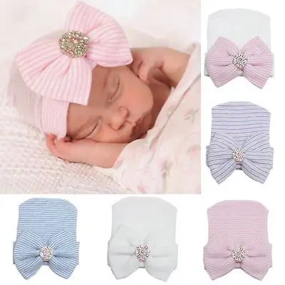 

Cute Newborn Baby Hats Girls Boys Infant Toddler Comfy Bowknot Hospital Cap Beanie Hat Easy To Wear Or Take Off