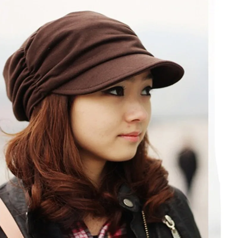 

Осенне-зимняя Корейская женская вязаная шапка плиссированная кепка газетчика теплая уличная хлопковая Повседневная Женская кепка газетчи...