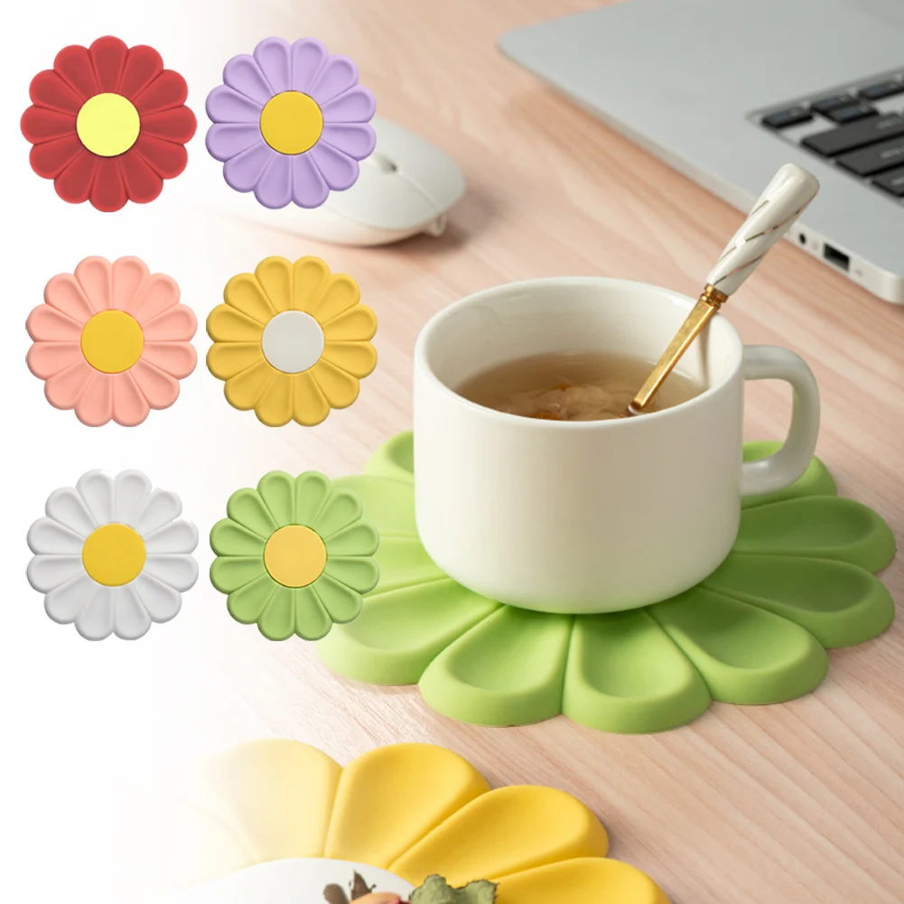

Coaster Daisy Flower Insulation Pad Simple And Cute Japanese Silicone Placemat Coaster Anti-scalding Pot Pad Table Decoration
