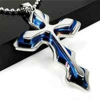 sheishow simple double layers cross pendants necklaces for men multicolor stainless steel neck chain religious unisex jewelry