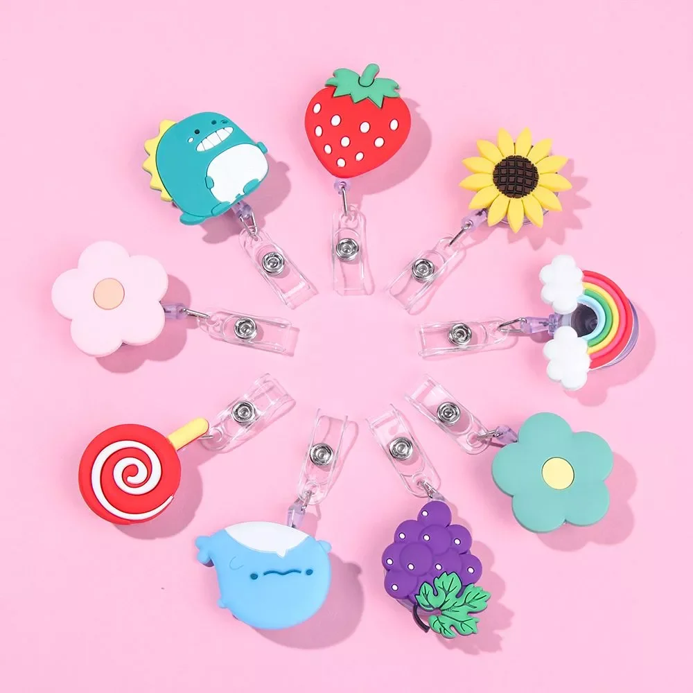 

Cute Cartoon Fruit Flower Retractable Badge Reel Exhibition ID Name Card Badge Alligator Clip Stationery for Nurses Students