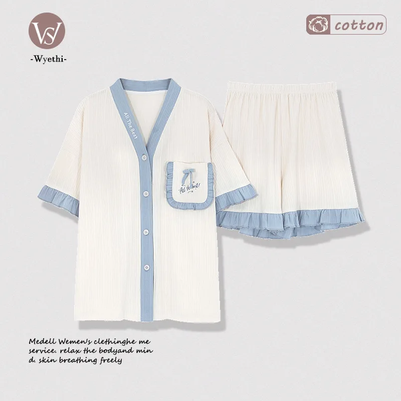 New Summer Pure Cotton Women Pajama Sets Short Sleeve Shorts Cute Elegant Pyjamas Loose Pijamas Set for Women Cotton Big Size