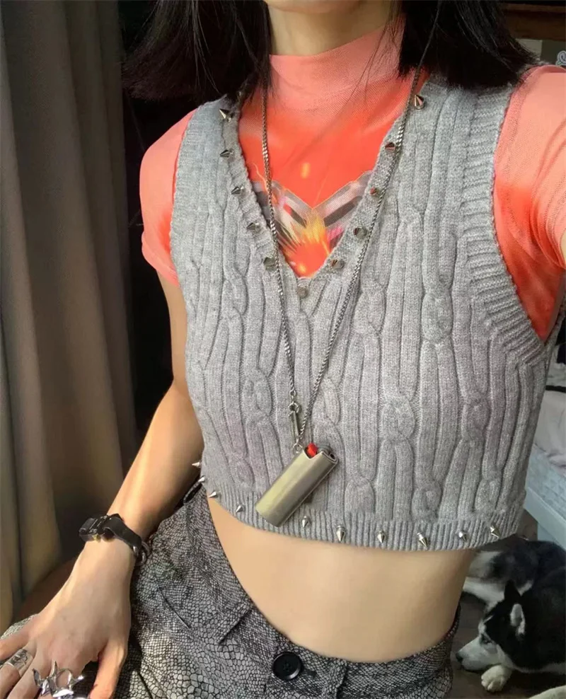 Y демонстрационный жилет в стиле панк-рок с v-образным вырезом женский короткий