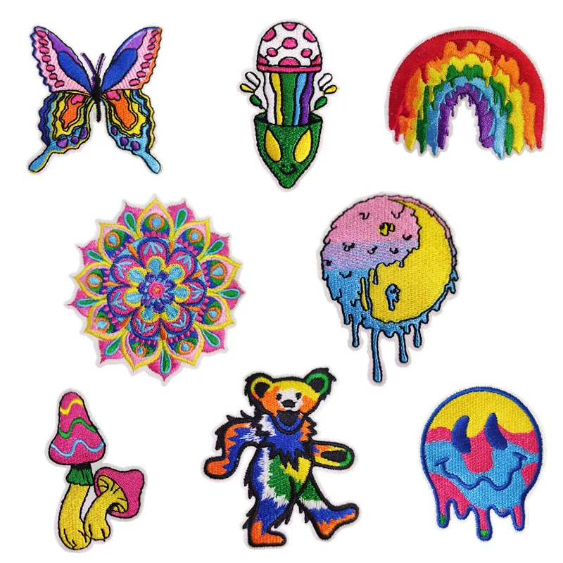 

Stylish colorful animal and plant embroidery Iron On Patches of mandala flower badges with rainbow patch DIY clothes accessories
