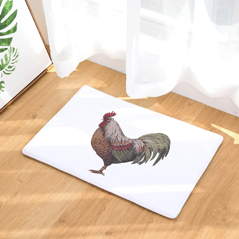 

Cartoon Printed Entrance Doormat Cock Chicken Pattern Absorbent Kitchen Mat Non Slip Bathroom Carpet Home Decor Living Room Rug