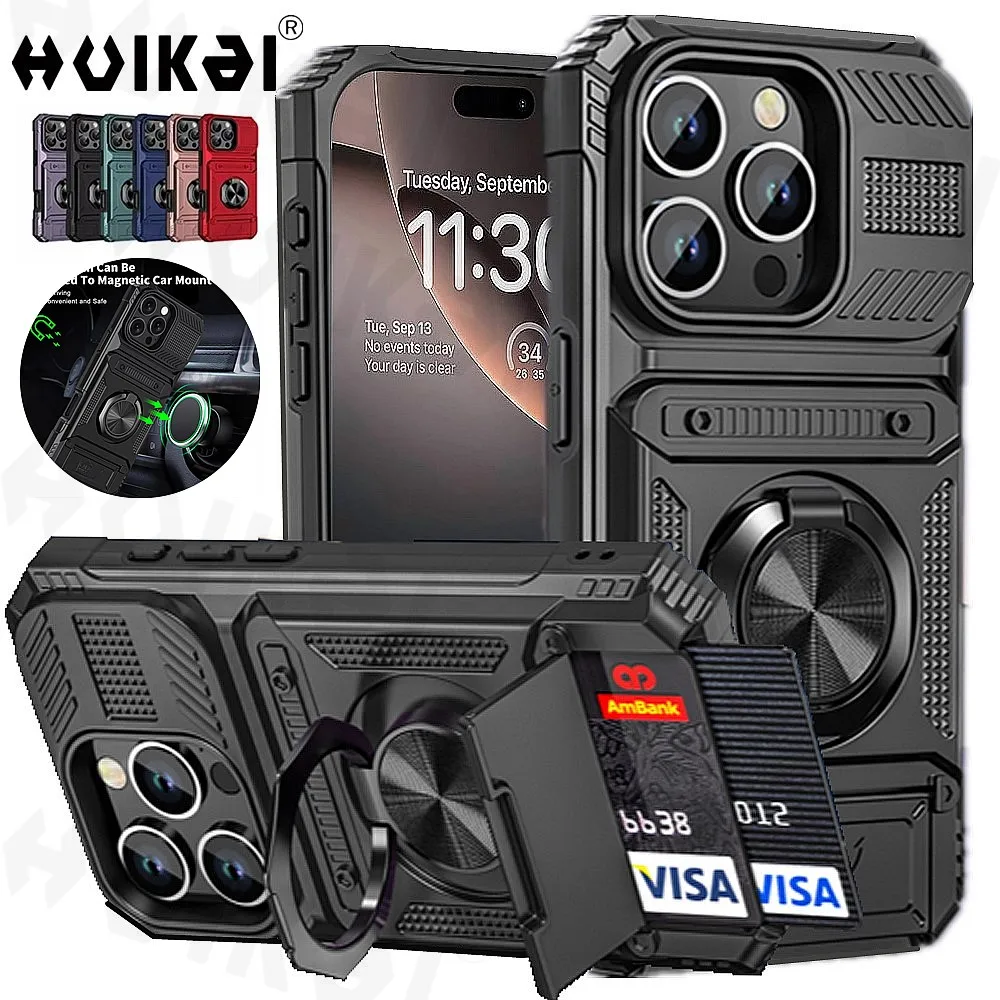 Чехол для iPhone 16 Pro Max 15 14 держатель карт магнитное вращающееся кольцо подставка