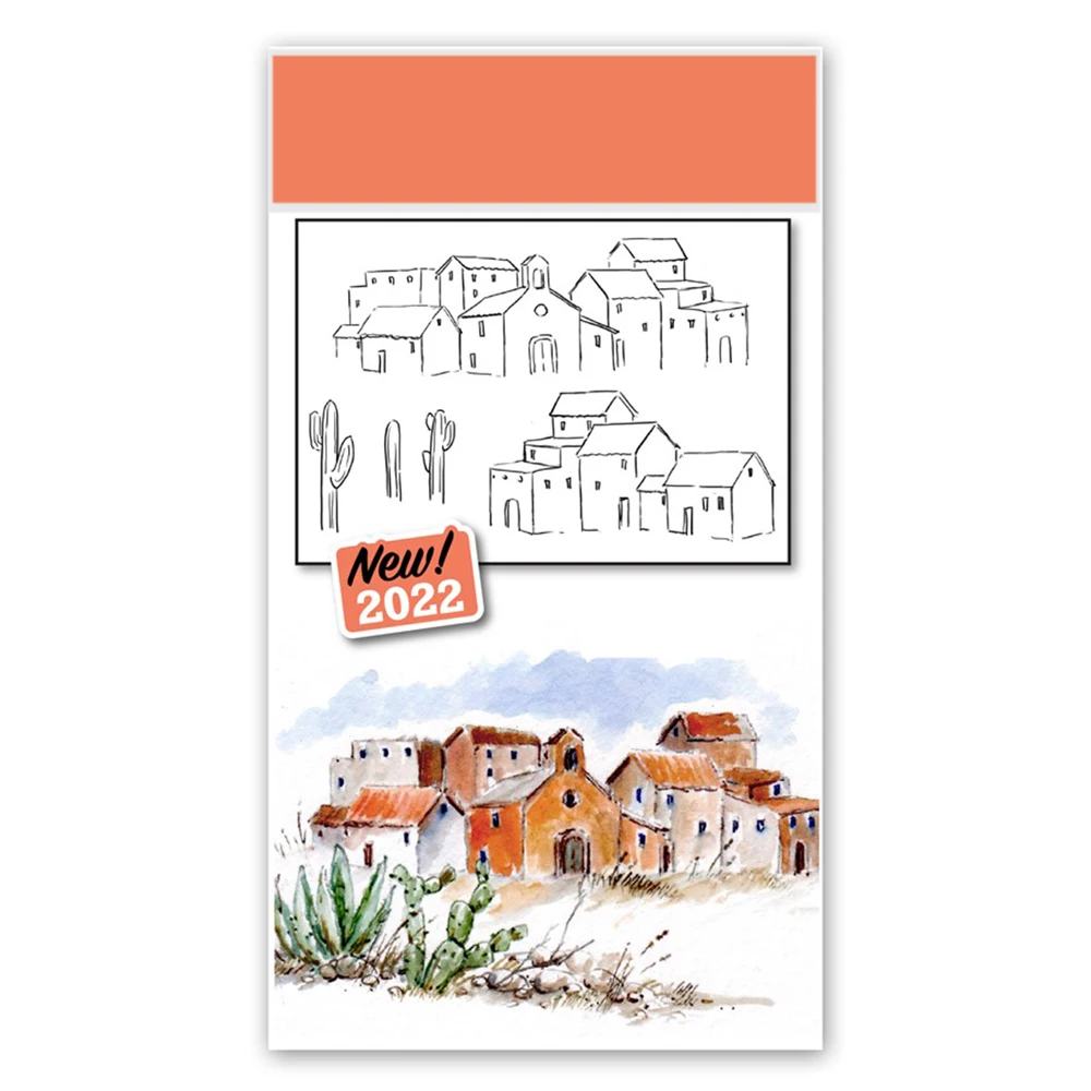 

Новинка 2022, прозрачные штампы с изображением акварели реки группы домиков и кактуса для изготовления поздравительных открыток, скрапбукин...