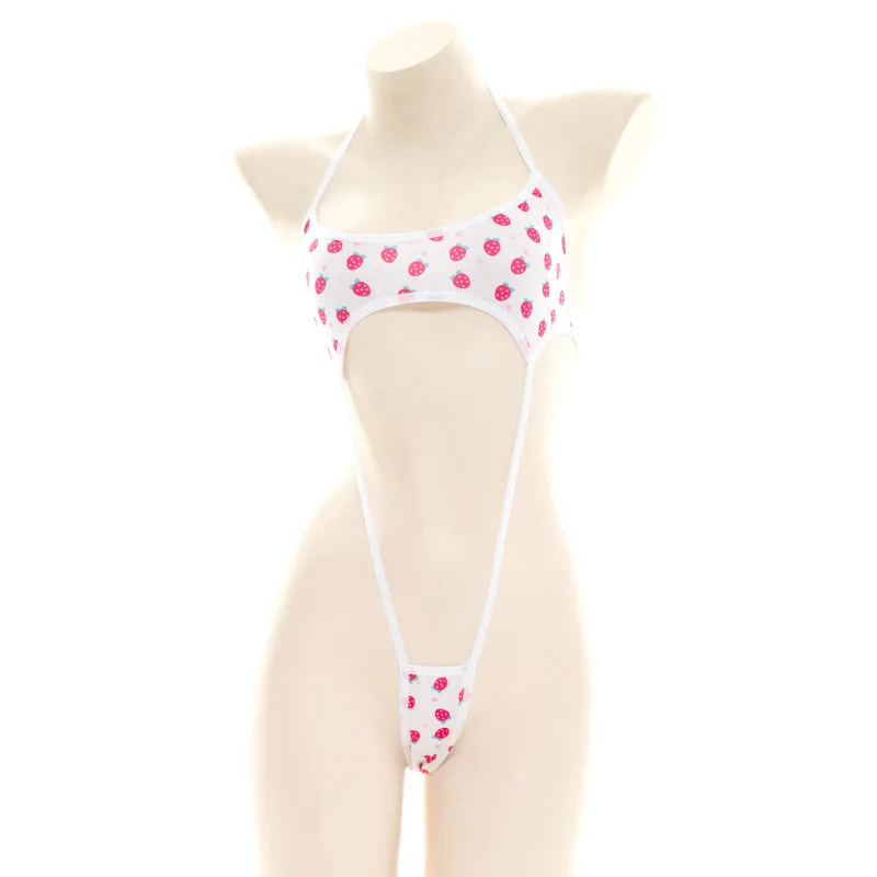 Японские Женские сексуальные цельные бикини с клубничным принтом женское нижнее