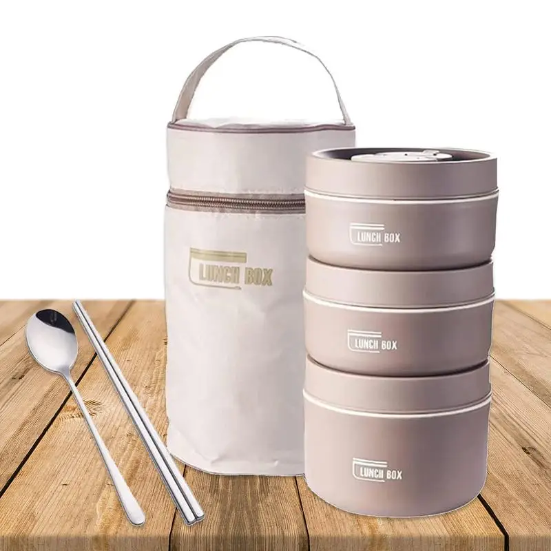 

Home Stackable Stainless Steel Compartment Snack Box Insulated Bento/Food Container With Lunch Bag Portable Cutlery Set