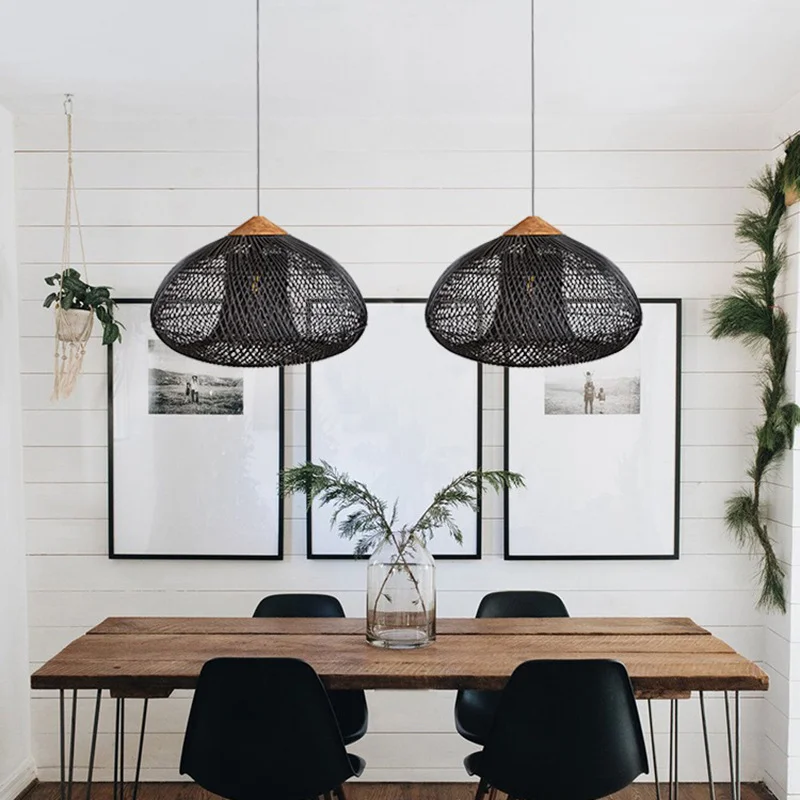 Подвесная винтажная плетеная люстра BUHAY для ресторана гостиной спальни лампа из