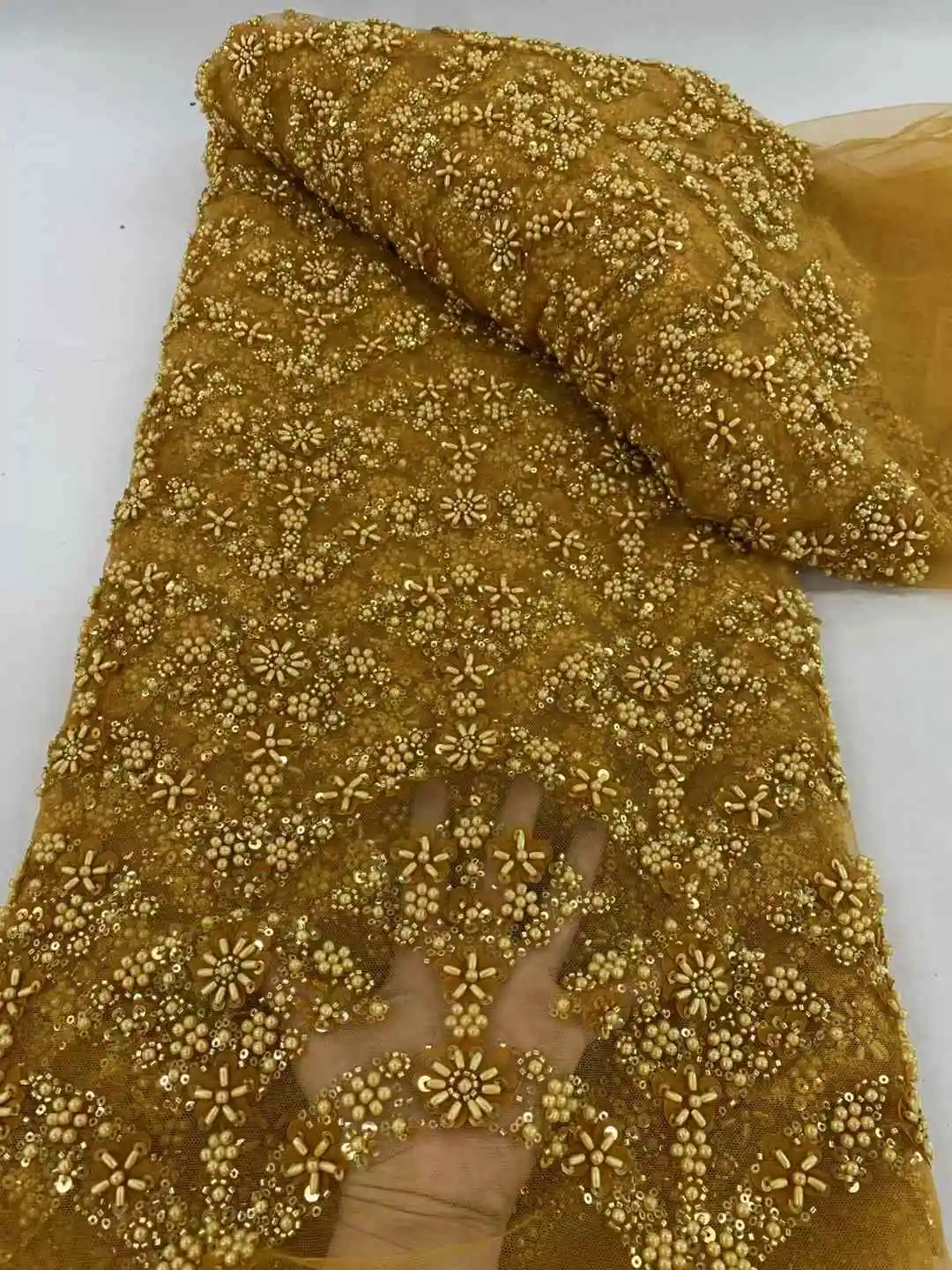 Модная французская тюлевая кружевная ткань с бисером 2024 высокое качество