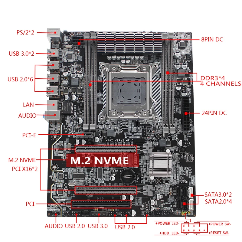 MACHINIST X79 материнская плата LGA 2011 поддержка USB 3 0 NVME M.2 Xeon Intel E5 V1 &amp V2 ЦПУ процессор DDR3