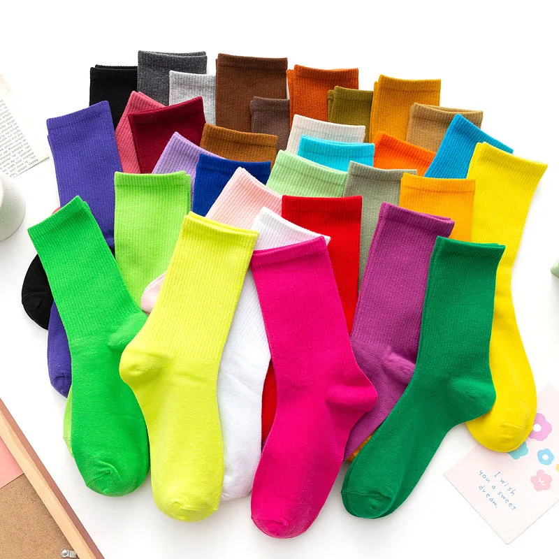 Home Sock Nice Gift College Style Candy Color Cotton Cute Mid Tube Stockings 1Pair Comfortable Ladies Pile Socks |