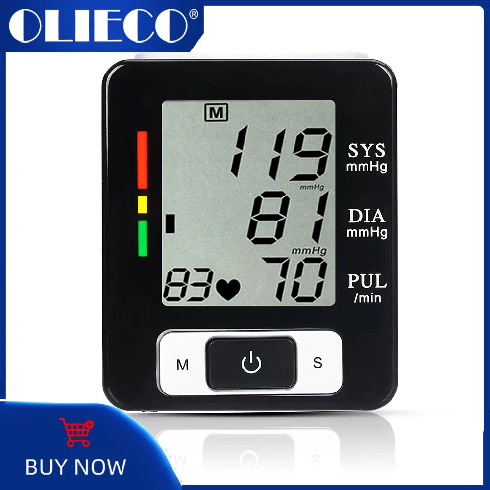 

OLIECO Automatic Digital Wrist Blood Pressure Monitor LCD Display Heat Beat Tonometer Pulse Rate Heart Monitor Sphygmomanometer