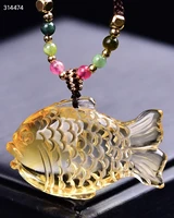 natural yellow citrine quartz pendant brazil women men jewelry 382512mm clear beads citrine fish necklace aaaaa